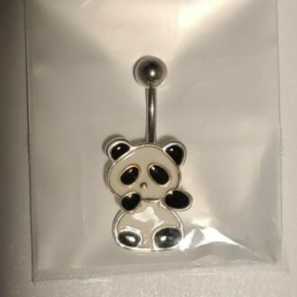Enamel Colored Panda Bear Belly Ring